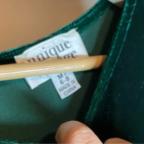 Unique Vintage Dark Green Velvet Midi Dress - Picture 5 of 5